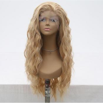 Peluca de ondas rubias Bombshell, malla frontal sintética, fibra resistente al calor, parte lateral para mujeres y niñas