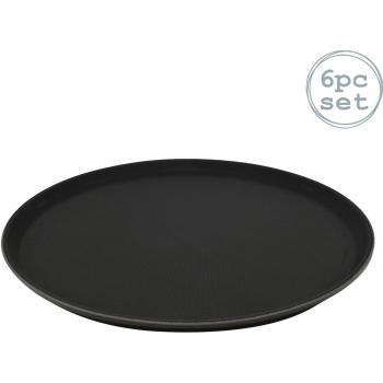 Black Non-Slip Round Serving Tray Pack of 6