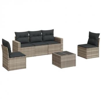 Divano da Giardino 6pz con Cuscini Grigio Chiaro in Polyrattan