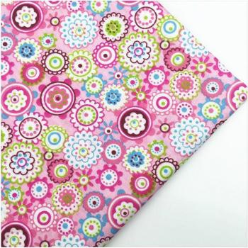 Twill Cotton Fabric with Pink Floral Design
