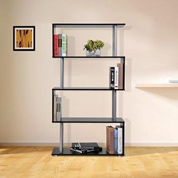 HOMCOM Estantería 145x80x30cm Madera y Metal Negro