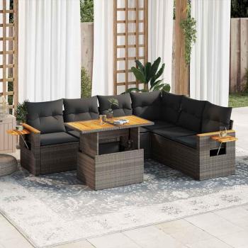 Set Divano da Giardino 6pz in Polyrattan e Acacia Grigio