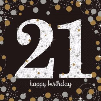 Servilletas de Celebración Feliz 21 Cumpleaños Doradas (16 Servilletas)