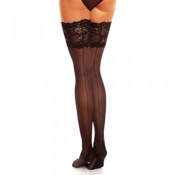 Glamory Couture Halterlose Feinstrümpfe – Damen, 52‑54, schwarz, transparenter Musterstoff, 85 % Polyamid,