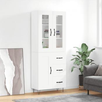 VidaXL Buffet haut Blanc 69,5 × 34 × 180 cm – Étagère en bois d’ingénierie