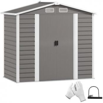 Outsunny 7x4ft Easy Assemble Metal Shed with Lock, Light Grey