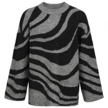 Object Diana Lo Sweater Grey Melange Zebra Design Female M-L