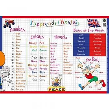 ARIS Education Sous-main et set de table plastifié effaçables J'apprends l'anglais