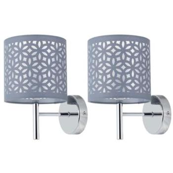 Dual Brea Chrome Wall Lights with Silver Grey Shade