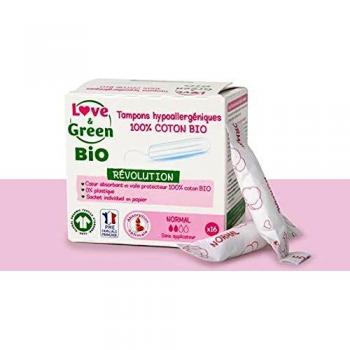 Love & Green tampons hypoallergéniques 100% coton bio 16 tampons normal sans applicateur