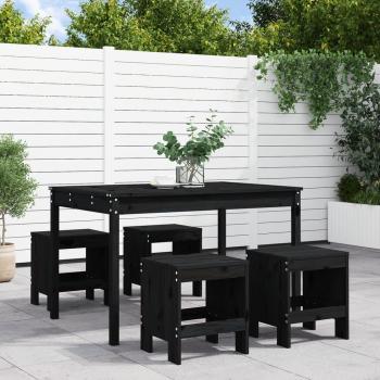 Set da Pranzo per Esterni 5pz Nero Legno Massello di Pino