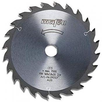 Mafell Sägeblatt-HM, Größe:160 x 1,2 / 1,8 x 20 mm,Zahnzahl:24 WZ,für universellen Einsatz in Holz