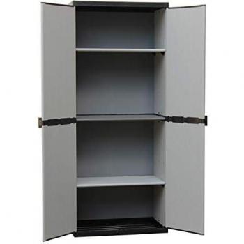 Armadio in Plastica Resistente Adventa con 2 Ante e Ripiani, Perfetto per Interni ed Esterni, Grigio/Nero, Dimensioni: 68x39,5x168 cm