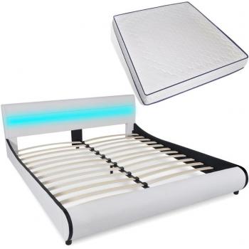Letto Matrimoniale Ecopelle con LED e Materasso in Memory Foam 180x200 cm