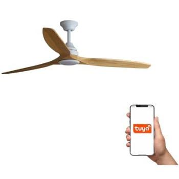 Alo Large 3‑Blade Ceiling Fan – Matt White with Wooden Accent and Integrated Light, 2700–6500 K, Smart Control