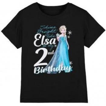 T-Shirt Infantil Frozen: Resplandor al Estilo Elsa – 2.º Birthday (Negro, 12‑13)