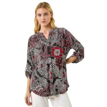 Women's Charcoal Florals Puff‑Shirt, Gathered Sleeve – 20