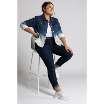 Giacca di jeans blu con bottoni metallici, maniche lunghe, per donna, taglia 52/54