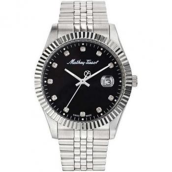 Mathey‑Tissot Mathy II orologio maschile in acciaio inox con inserti di cristallo, quadrante scuro, movimento al quarzo H710AN