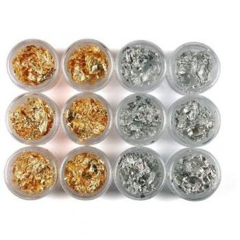 Five Season Glitter Gel Nail Collection – 12 Bottles, Gold/Silver Foil