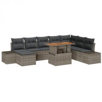 Completo Giardino 9 Pezzi – Cuscini Grigi/Marroni in Rattan