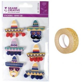 Camiseta 3D Chapéu México con Rollo de Glitter Dorado