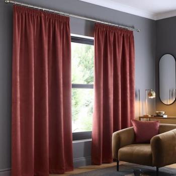 Terracotta Thermal Dimout Pencil Pleat Curtains