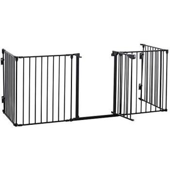 Barrera Modular PawHut 300L Max. Recinto Parque Perro, Puerta Integrada, Metal PP Negro