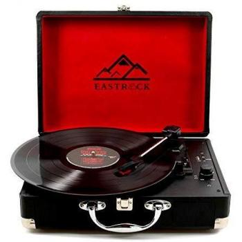 EastRock Platine Vinyle stéréo，3 Vitesses Turntable avec H haut-parleurs intégrés,Support Sorties USB et RCA (Gris)