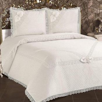 Poppy 3-delig Dekbedovertrek Set, Matelassé 240x260, Kussenhoes 50x70, Dubbel formaat, Crème