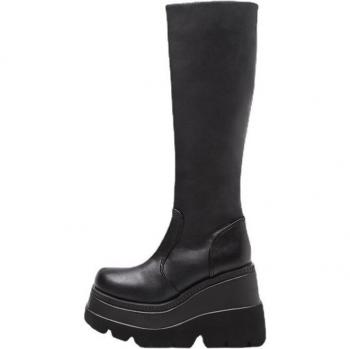 Punk Style Knee-High Wedge Boots
