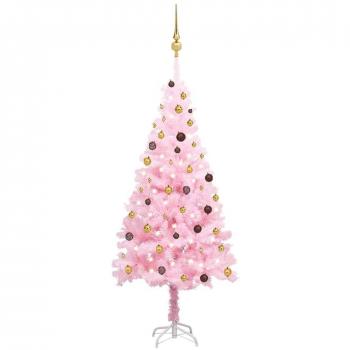 Vidaxl 210 cm Pink Pre-lit Christmas Tree with Ball Set PVC