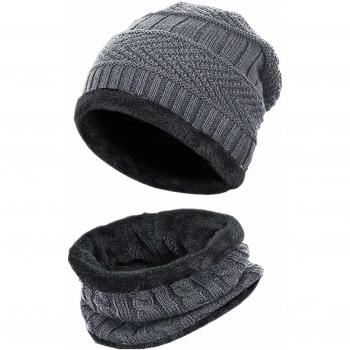 Doublure Polaire Tricot Bonnet Hiver Écharpe Tour de Cou Chapeau Beanie Chaude Simple Noir Unis