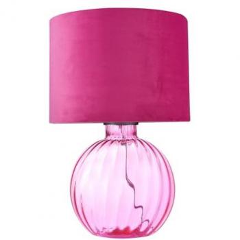 Ribbed Glass Table Lamp with Velvet Drum Shade