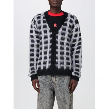 Marni Men's Check Pattern Fuzzy Cardigan in Black
