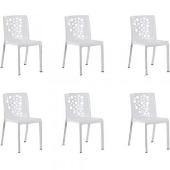 Lot 6 Chaises de Jardin Blanc – Resine PEGANE, 48×54×81 cm