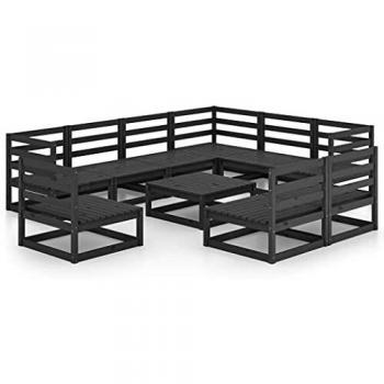 10-tlg. Lounge-Set für den Garten Schwarz Kiefer