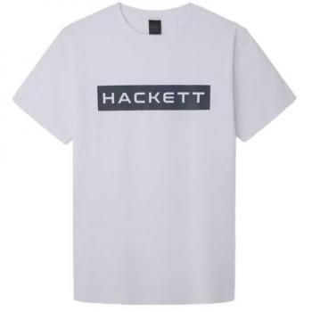 Camiseta de hombre Hackett Essential Box manga corta logo estampado blanca y azul marino