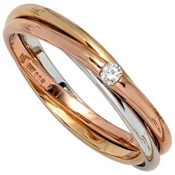JOBO Frauenring „Twist“ 585 Gold Tricolor – Ein Diamant (Brillant) 0,06 ct – 56 mm