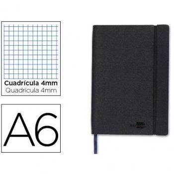 Liderpapel LD02 Libreta Símil Piel A6 120 Hojas 70 g/m² Cuadrícula 4 Mm Sin Margen Negro