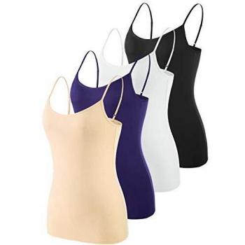 Vislivin Women's 1XL Spaghetti Strap Basic Tank – Solid Camisole in Black, White, Dark Blue, Apricot