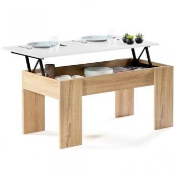 Basse Table Plateau Relevable Tara, Bois Blanc et Écorce d’Hêtre
