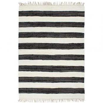 Chindi-Teppich 200x290 cm aus handgewebter Baumwolle Anthrazit-Weiß