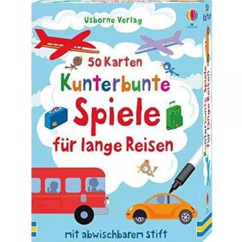 50 Karten: Kunterbunte Spiele für lange Reisen: mit abwischbarem Stift