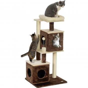 Torre per Gatti “Sogni di Legno” – 2 Casette, Lettino multicolorato