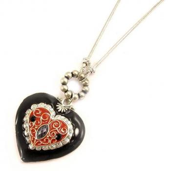 Lily Noir Heart Pendant, Designer Black Necklace (E5765)