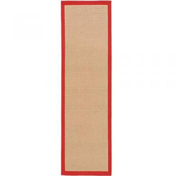 Läufer CARPETFINE Sisal, rot, 75 cm Breite, 5 mm Höhe, 300 cm Länge, mit farbiger Bordüre, Anti Rutsch Rückseite