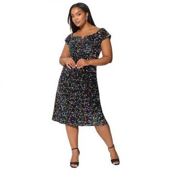 Elegant Velvet Sequin Midi Dress, Black – Women's 26/28