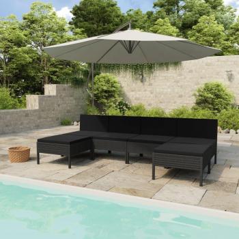 Set de mobilier de jardin 6 pcs résine tressée noire avec coussins