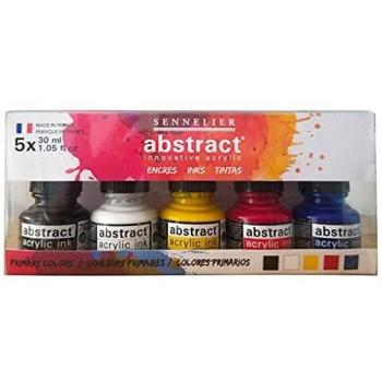 Sennelier Abstract Acrylic Ink Set, 5 Bottiglie da 30ml, Colori Primari